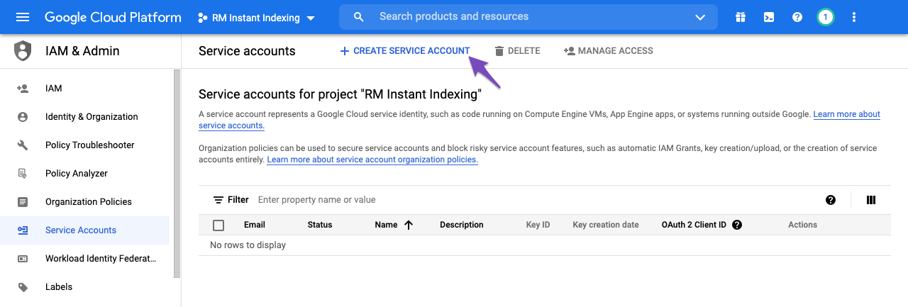 How to Create an Indexing API Project
